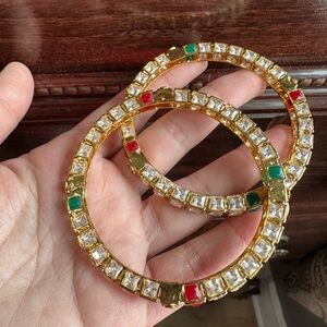 Elegant Kundan Gold and Multicolor Bangle Set